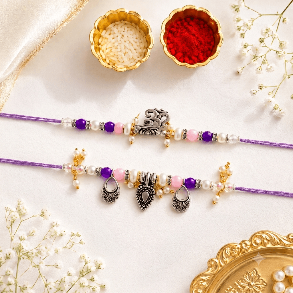Om Pearl Bhaiya Bhabhi Rakhi Set