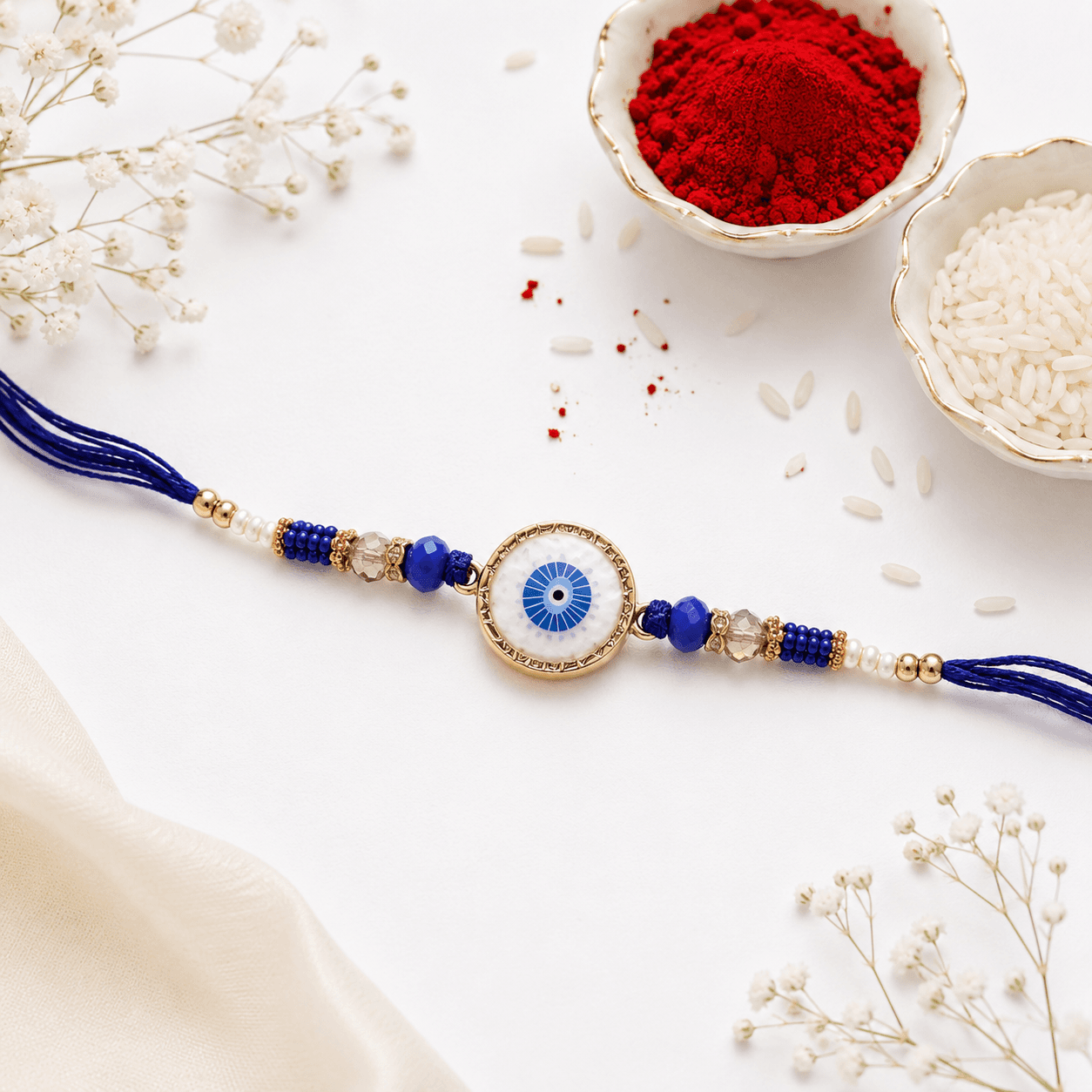 Royal Blue Crystal Bhaiya Bhabhi Rakhi Set