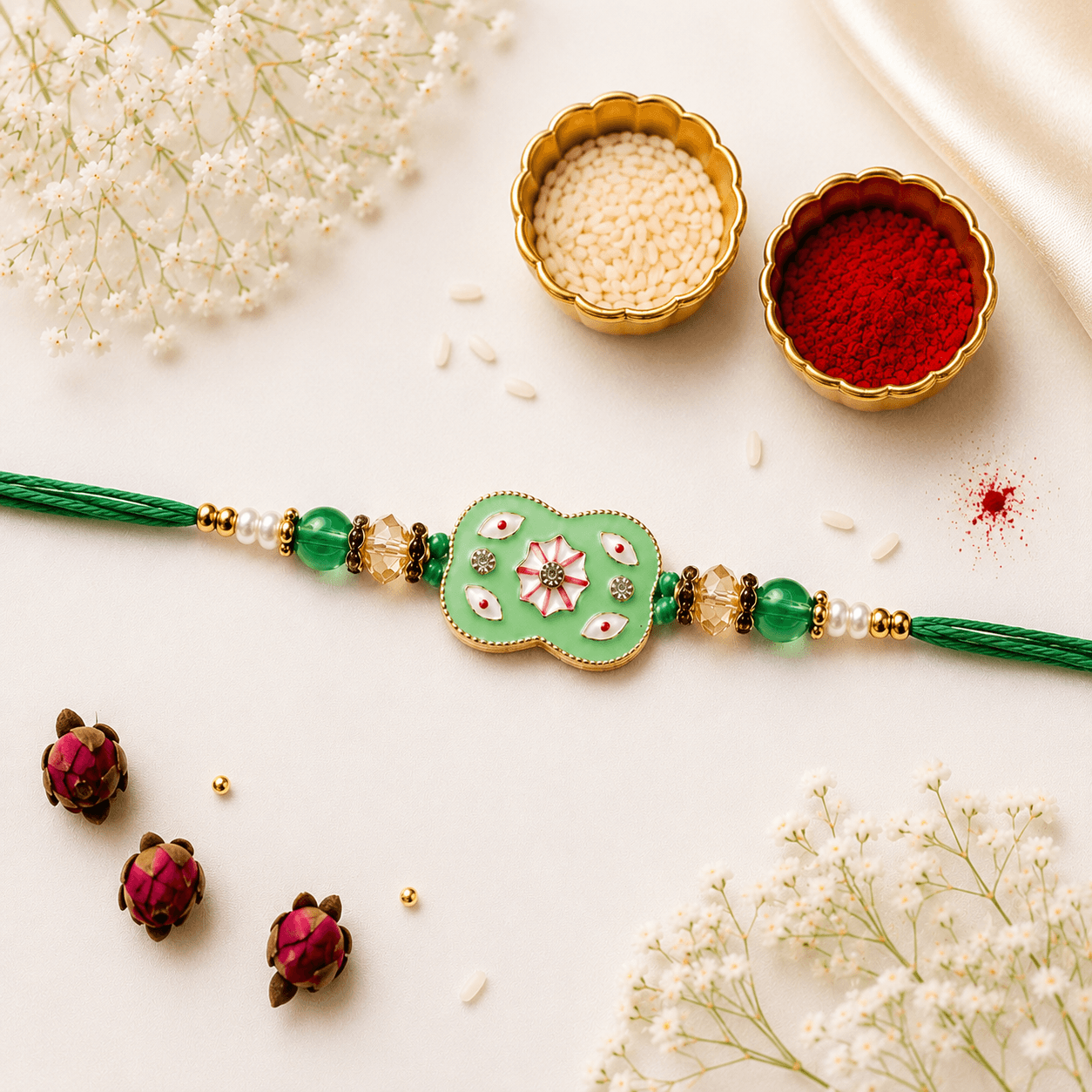 Emerald Bloom Designer Rakhi