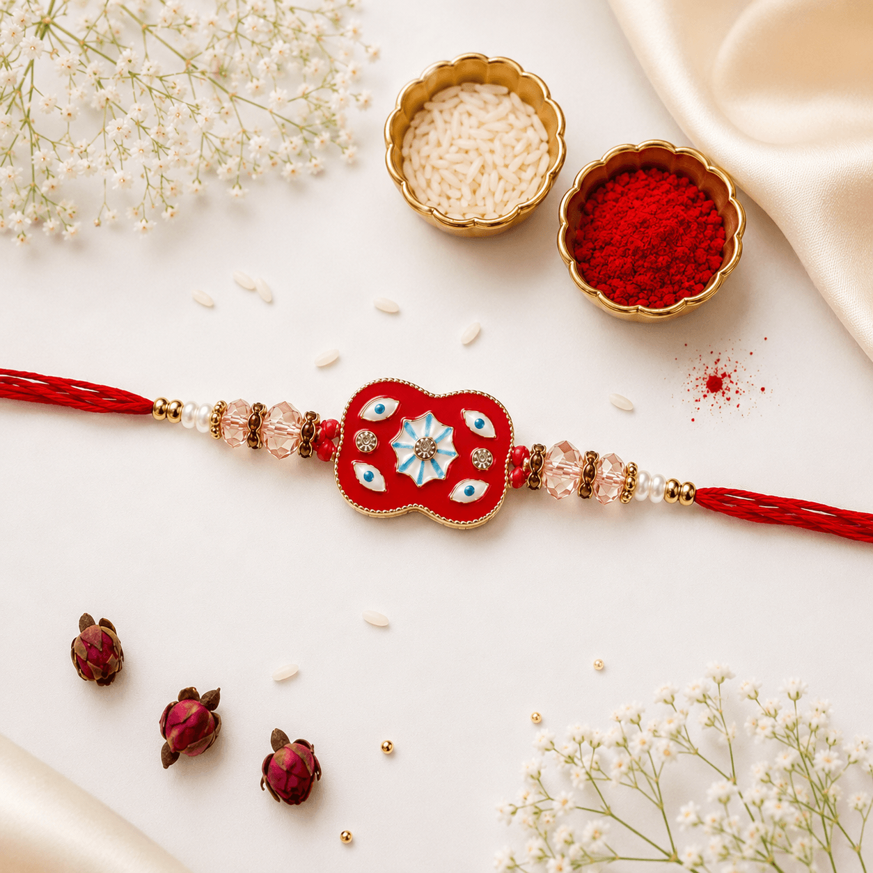 Crimson Bloom Designer Rakhi
