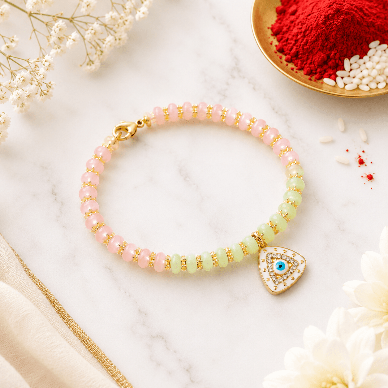 Jade Evil Eye Tassel Bracelet Rakhi