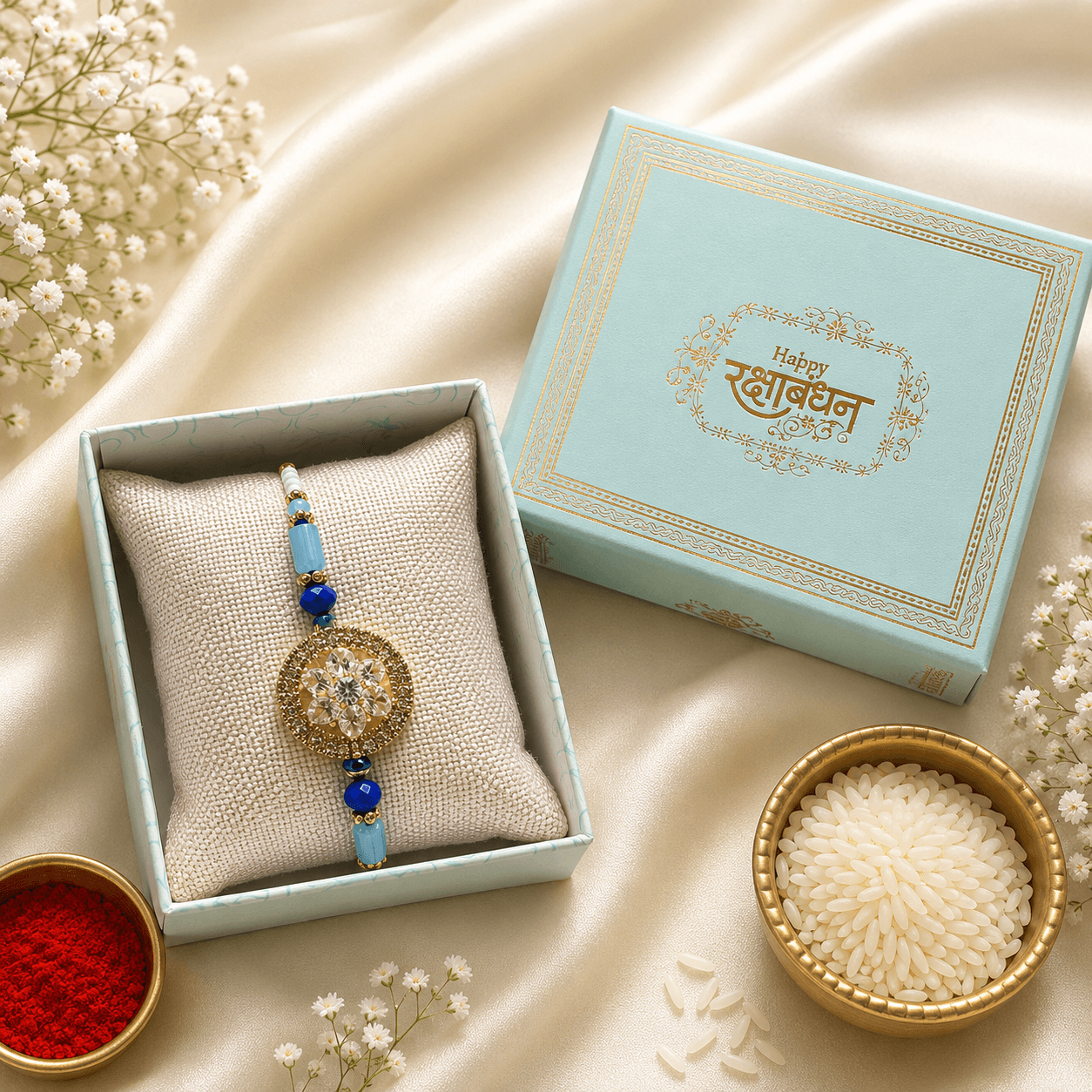 Azure Blossom Crystal Rakhi