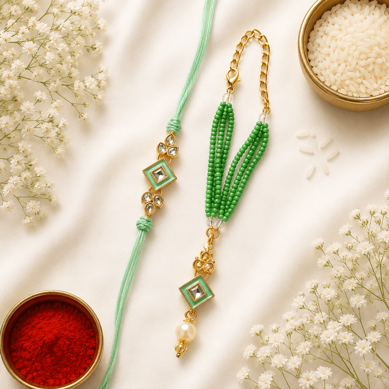Jade Meenakari Bhaiya Bhabhi Rakhi Set
