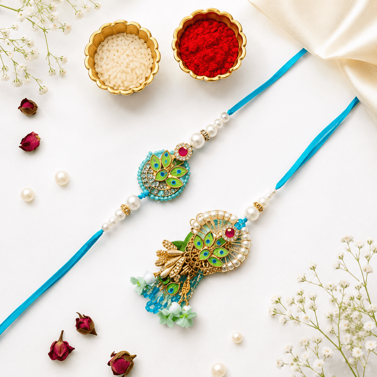 Peacock Elegance Bhaiya Bhabhi Rakhi Set