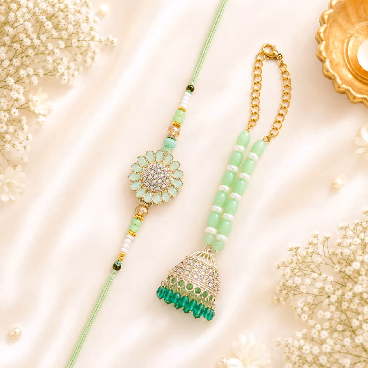 Mint Daisy Bhaiya Bhabhi Rakhi Set