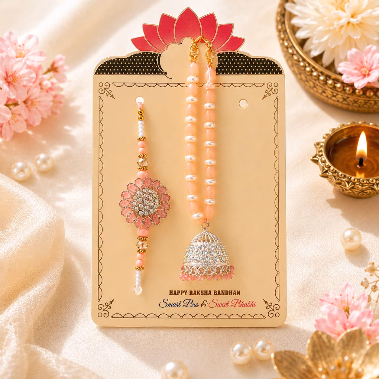 Blush Daisy Bhaiya Bhabhi Rakhi Set