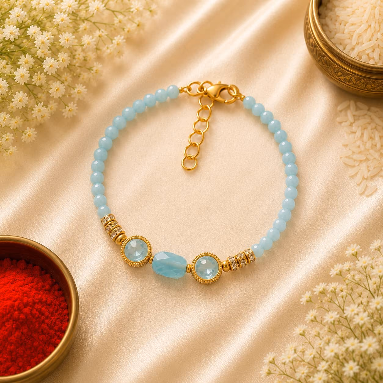 Sky Blue Crystal Rakhi Bracelet