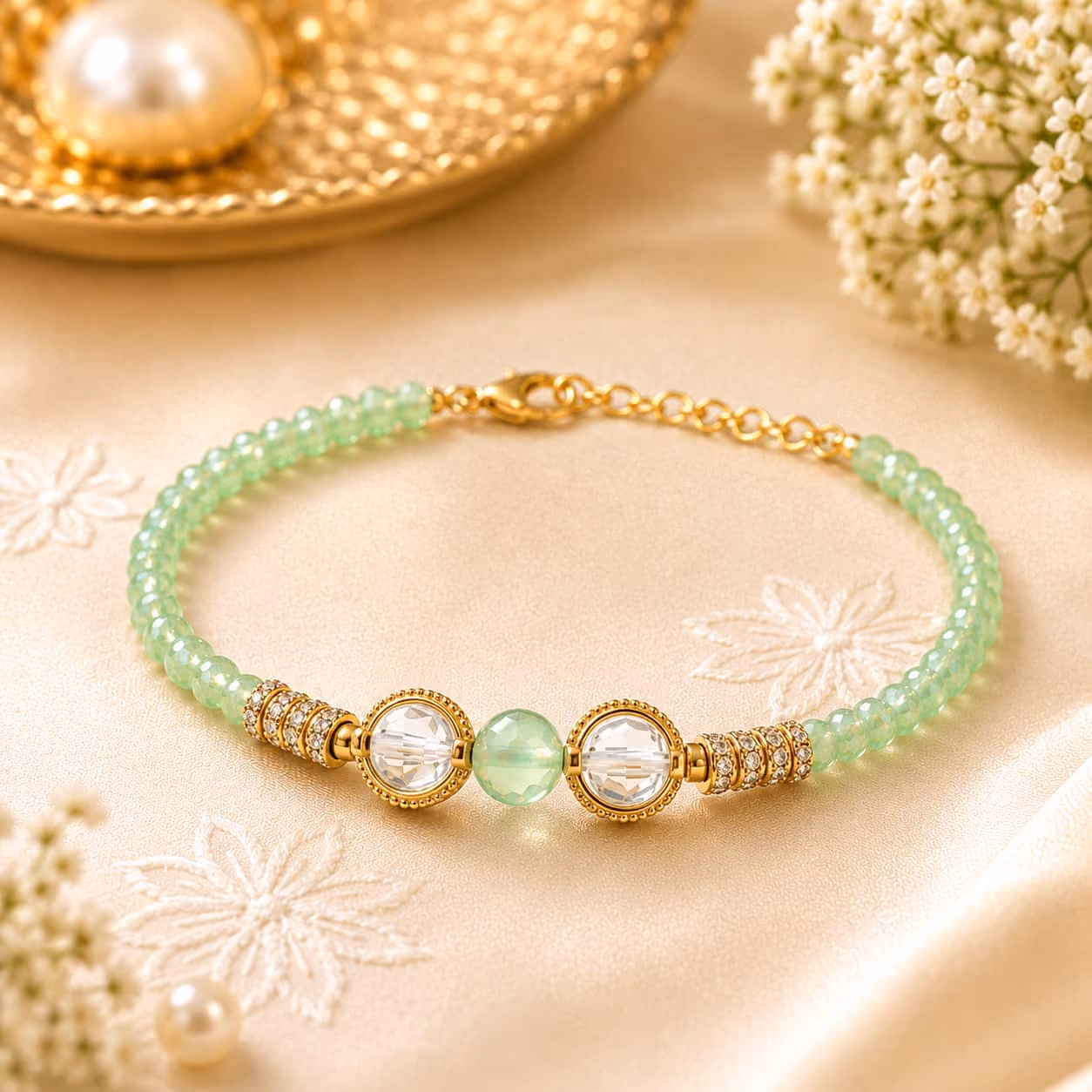 Mint Crystal Elegance Rakhi Bracelet