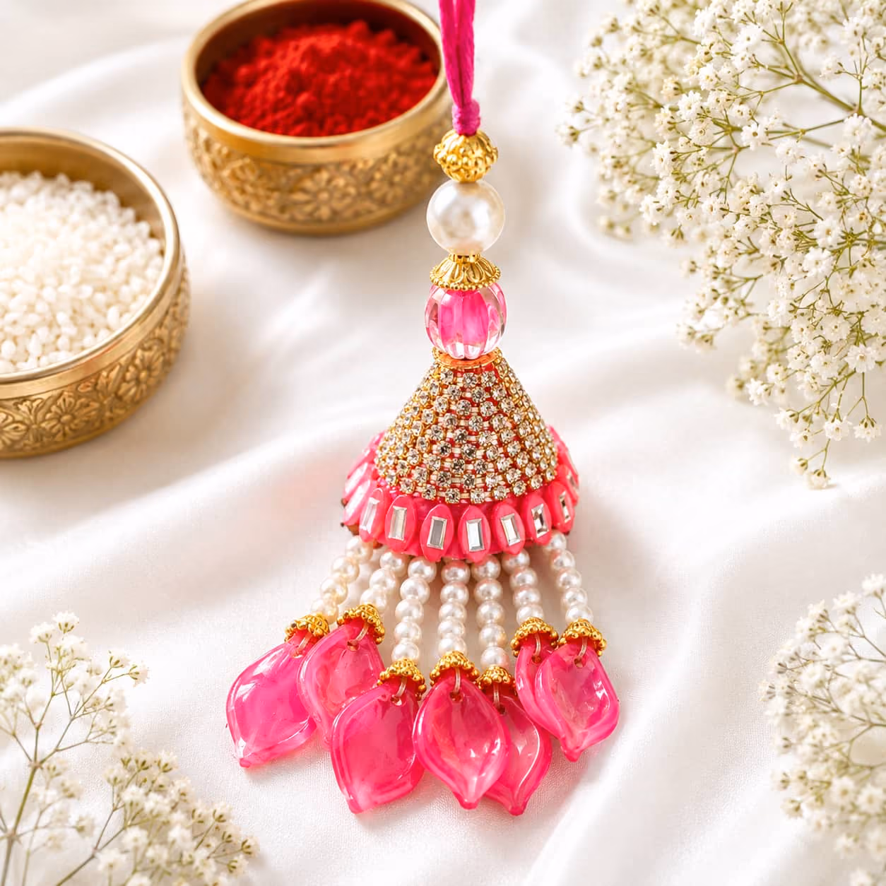 Hot Pink Pearl Tassel Lumba