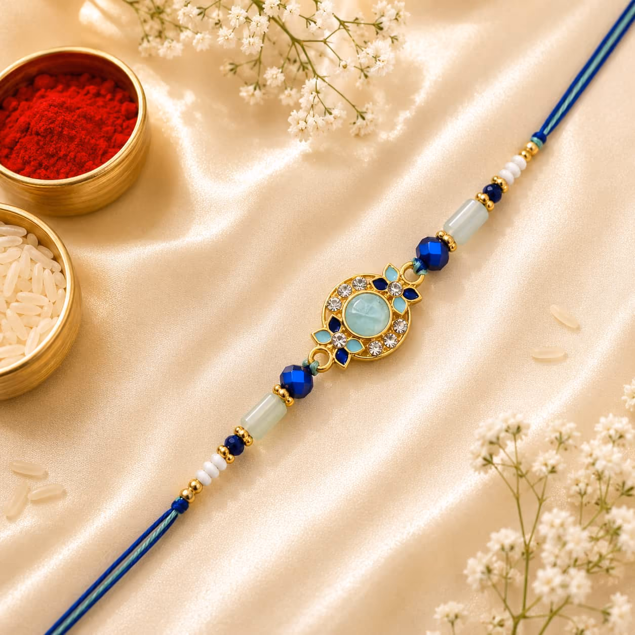 Azure Kundan Halo Rakhi
