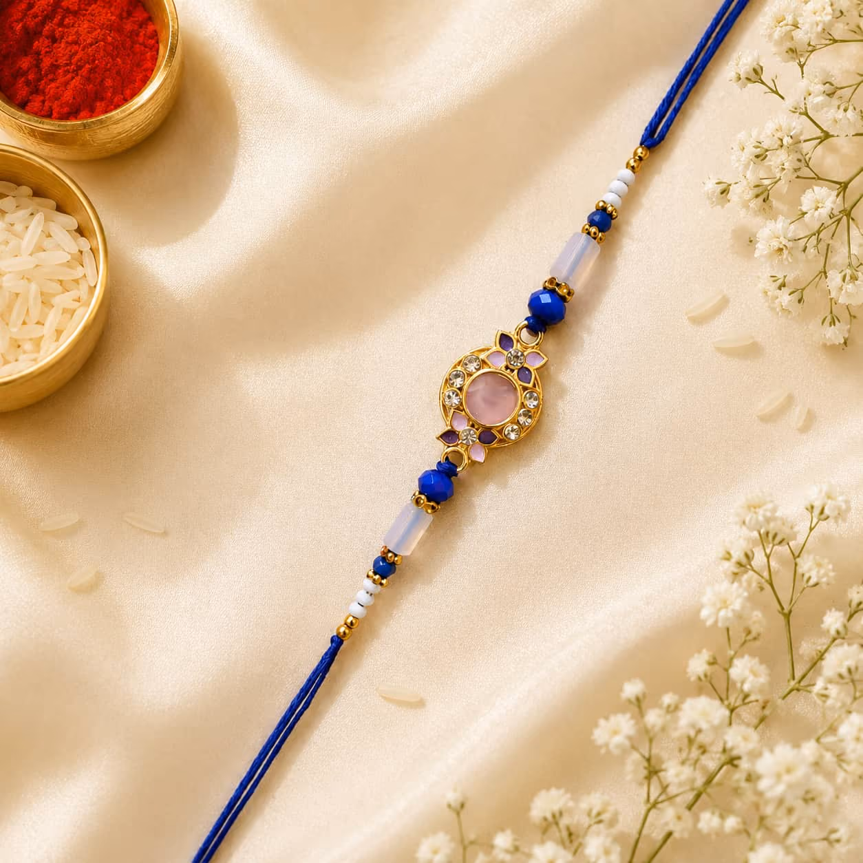 Lavender Kundan Halo Rakhi