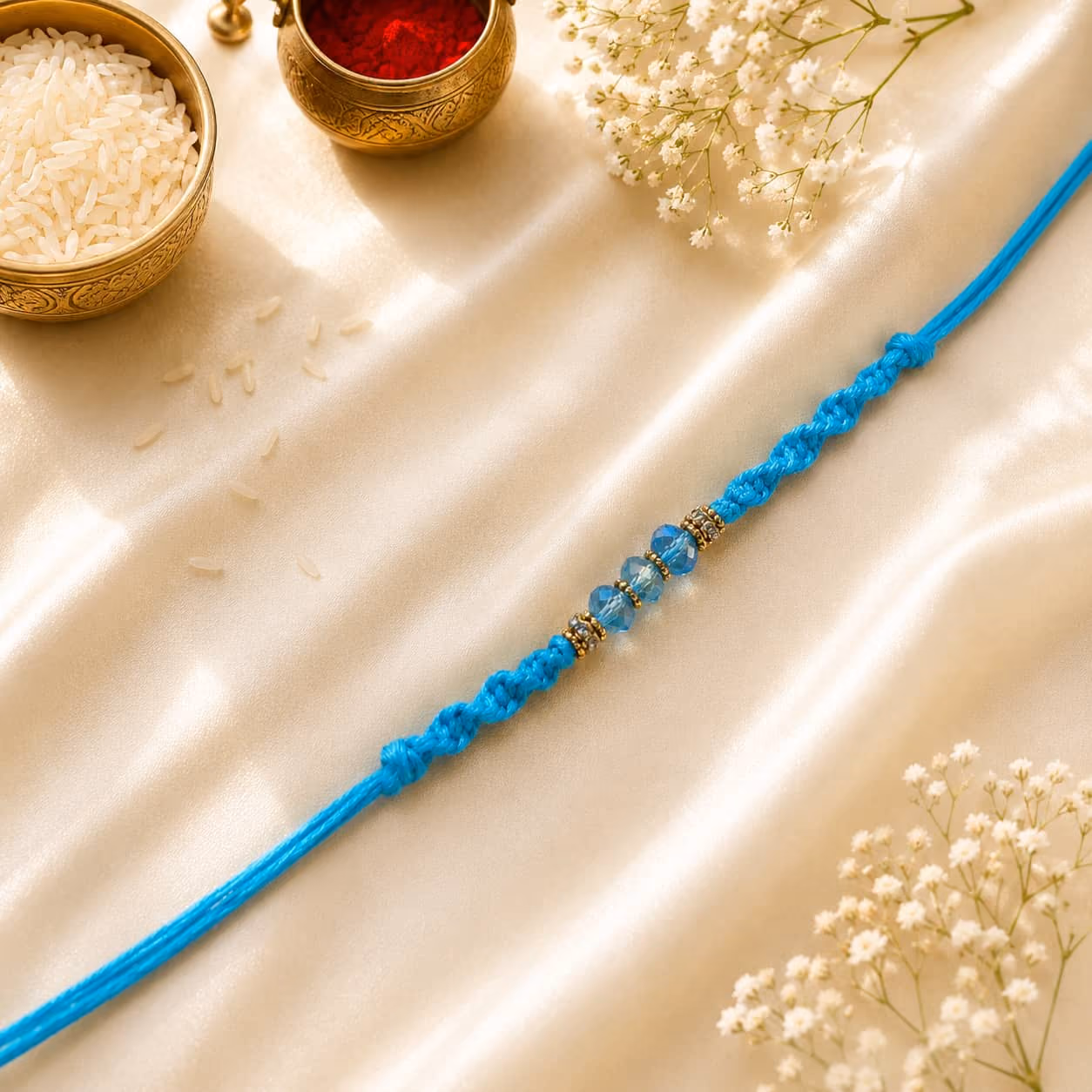 Azure Crystal Braided Rakhi (Blue Thread)