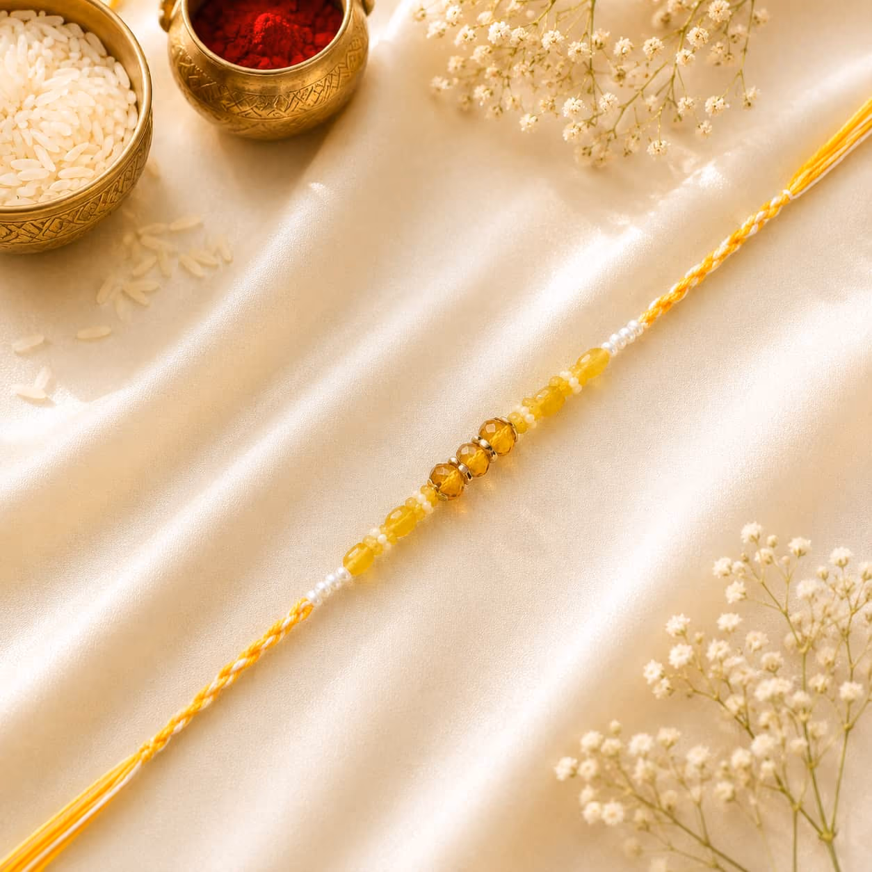 Honey Amber Crystal Rakhi (Yellow Thread)