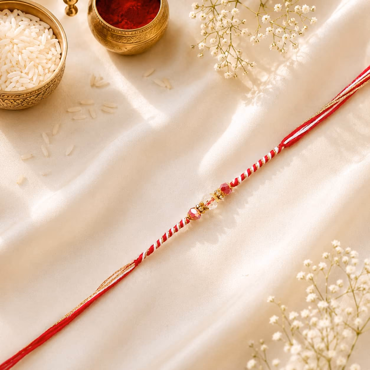 Ruby Crystal Minimal Rakhi (Red Thread)